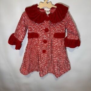 Blueberi Gold Girls Red and White Dress Coat Size 2T Holiday Valentines